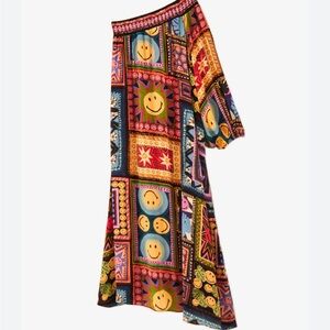 FARM Rio Smiley Red Asymmetrical A-line Maxi Dress